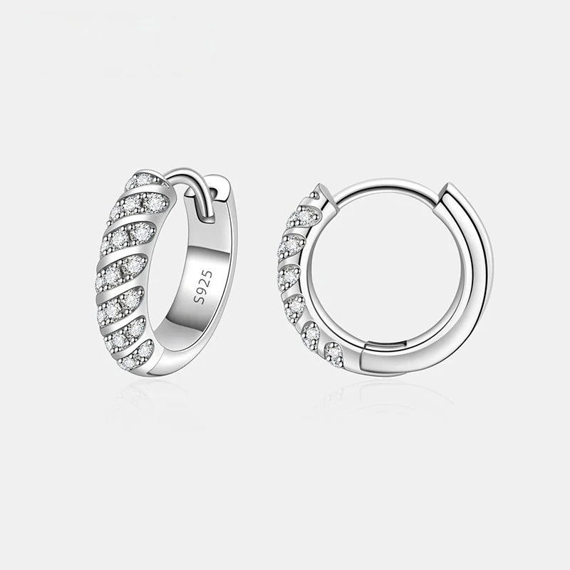 925 sterling silver Moissanite Hoop Earrings with brilliant VVS moissanite stones and timeless hoop design.