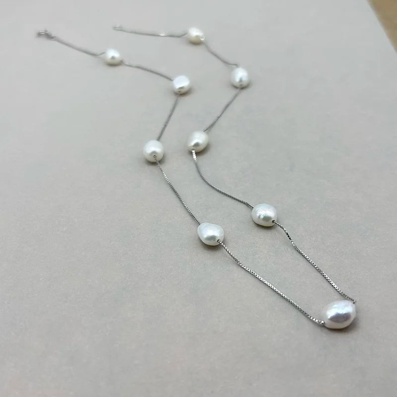 Real Baroque Pearl Necklace 6-7mm Natural Freshwater Pearl 925 Sterling Silver Choker Necklace For Women Jewelry Gfit