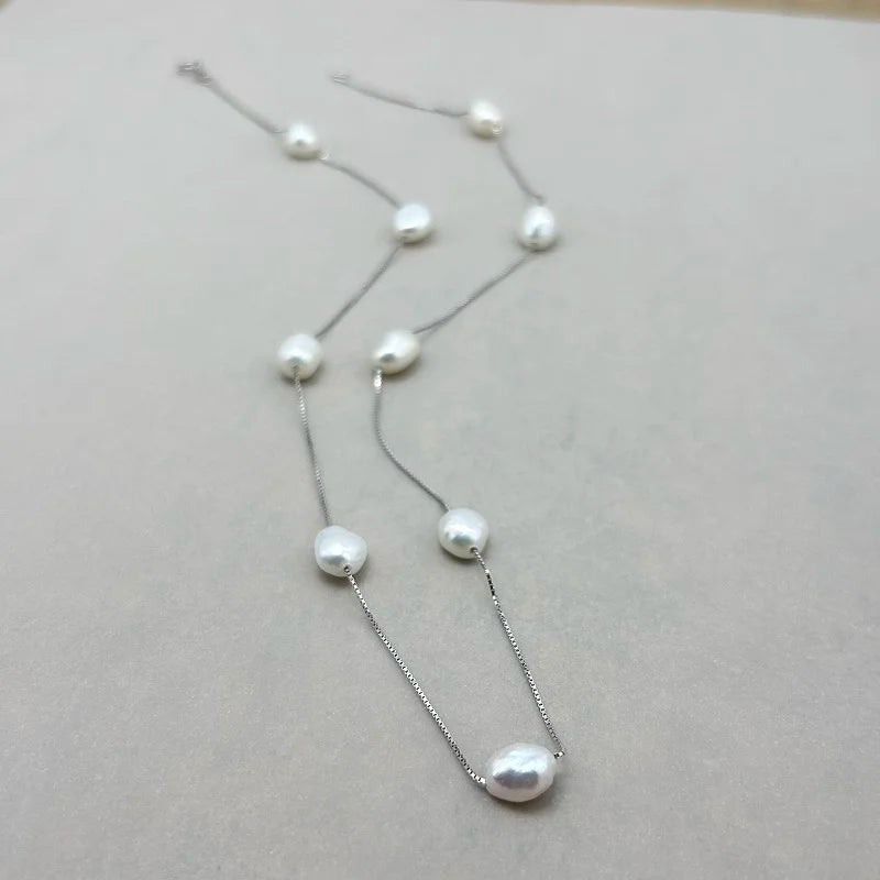 Real Baroque Pearl Necklace 6-7mm Natural Freshwater Pearl 925 Sterling Silver Choker Necklace For Women Jewelry Gfit