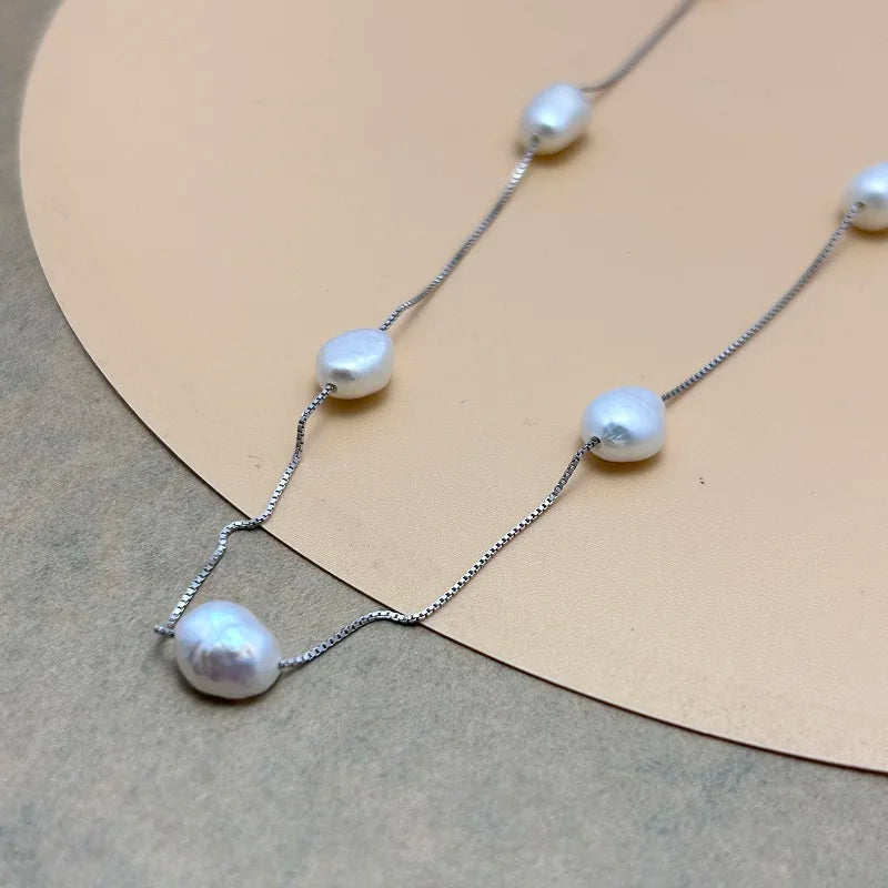 Real Baroque Pearl Necklace 6-7mm Natural Freshwater Pearl 925 Sterling Silver Choker Necklace For Women Jewelry Gfit
