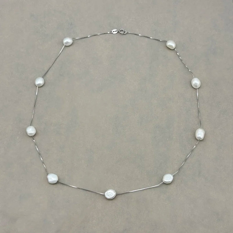 Real Baroque Pearl Necklace 6-7mm Natural Freshwater Pearl 925 Sterling Silver Choker Necklace For Women Jewelry Gfit