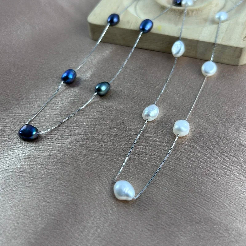 Real Baroque Pearl Necklace 6-7mm Natural Freshwater Pearl 925 Sterling Silver Choker Necklace For Women Jewelry Gfit