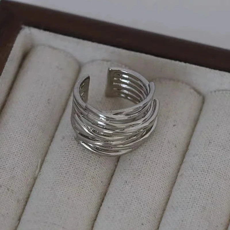 Silver Adjustable Vintage Ring with an elegant layered open-band design and polished finish.