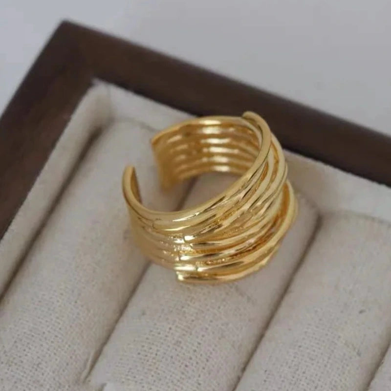 Gold Adjustable Vintage Ring with an elegant layered open-band design and polished finish.