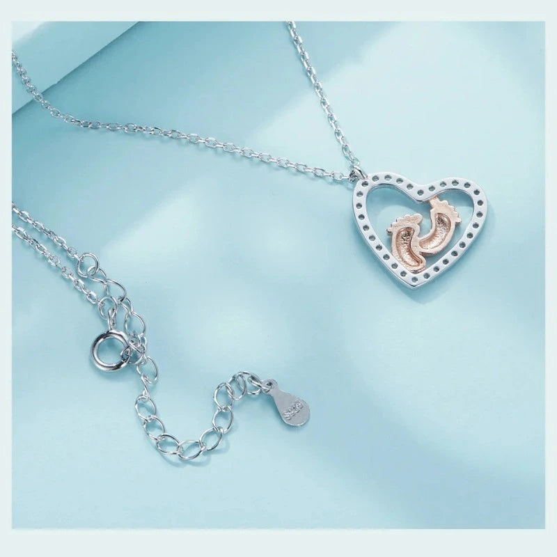 Back Footprint Heart pendant necklace in sterling silver with elegant heart design