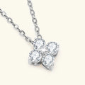 Close-up of a four leaf clover moissanite pendant necklace showcasing exceptional brilliance and fine craftsmanship