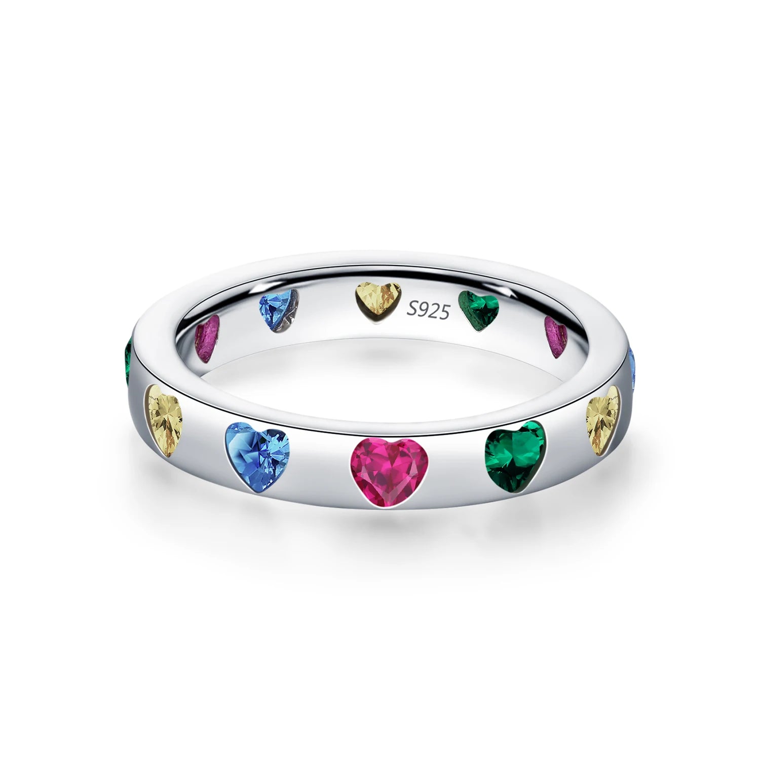 Elegant Colorful Zircon Heart Ring designed in genuine 925 sterling silver for everyday wear