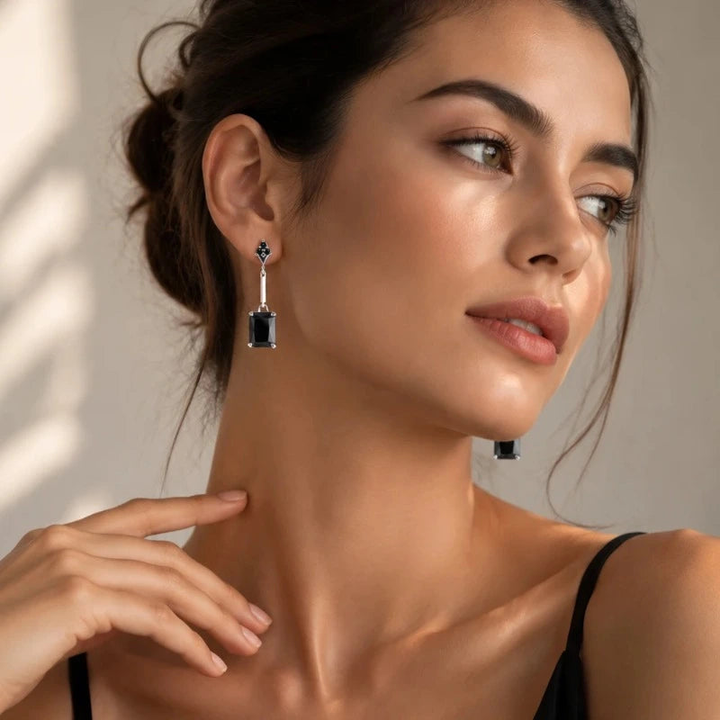 Black Stone Drop Earrings