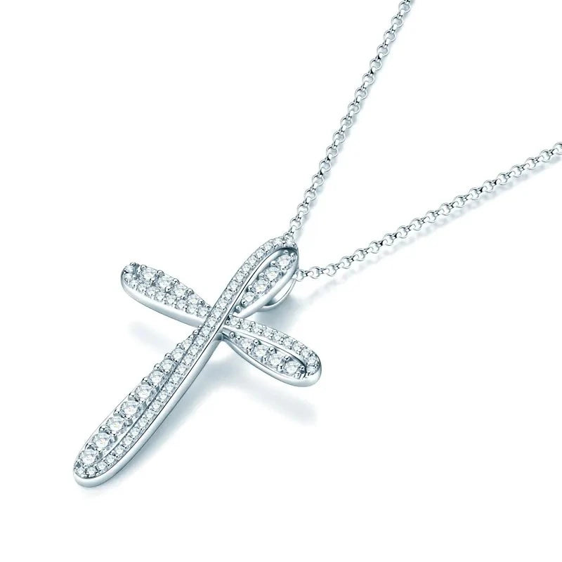 Close-up of a Cross Pendant Moissanite Necklace showcasing exceptional brilliance and fine craftsmanship