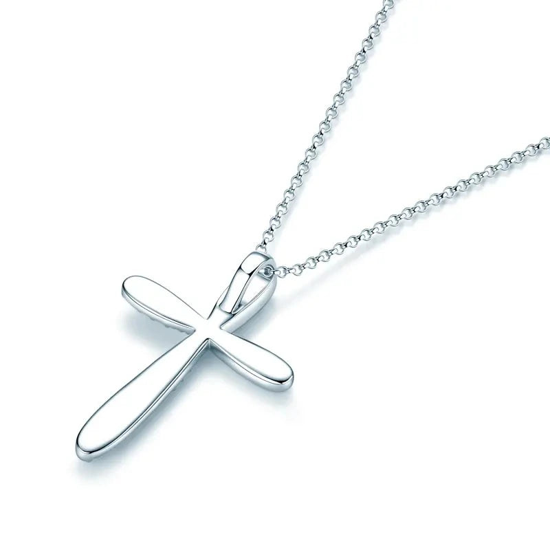Back View Cross pendant moissanite necklace crafted in 925 sterling silver with brilliant GRA certified stones