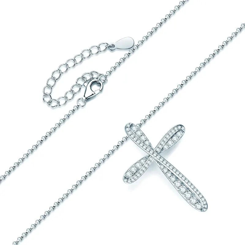 Elegant Cross Pendant Moissanite Necklace with adjustable sterling silver chain for everyday wear