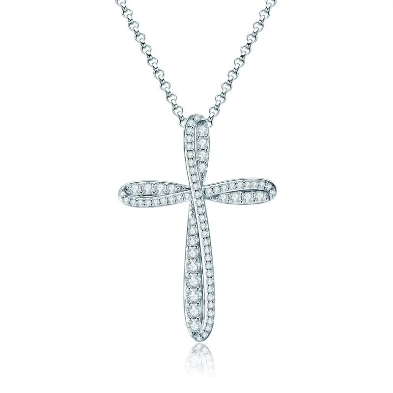 Cross pendant moissanite necklace crafted in 925 sterling silver with brilliant GRA certified stones