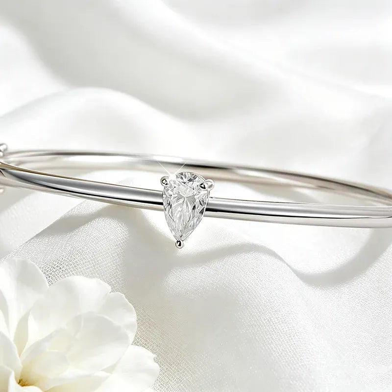 925 sterling silver Moissanite Pear Cut Bangle with exceptional brilliance.