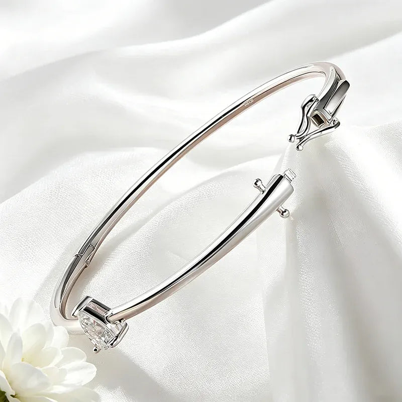 925 sterling silver Moissanite Pear Cut Bangle featuring a VVS1 pear cut moissanite