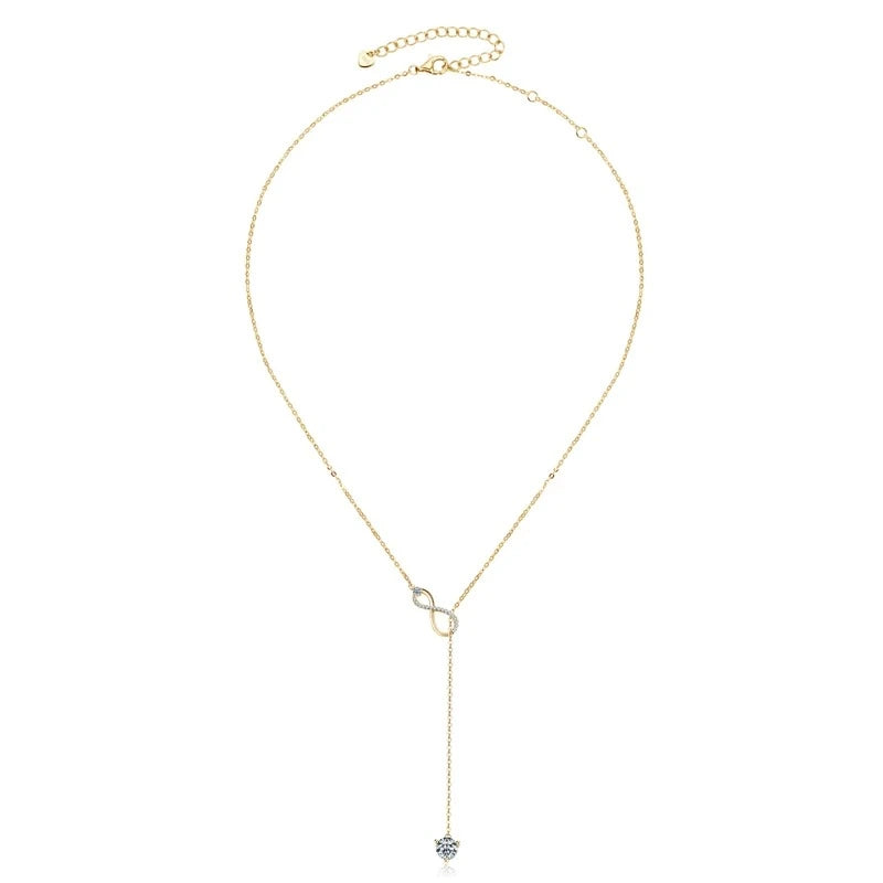 Gold infinity necklace with brilliant moissanite