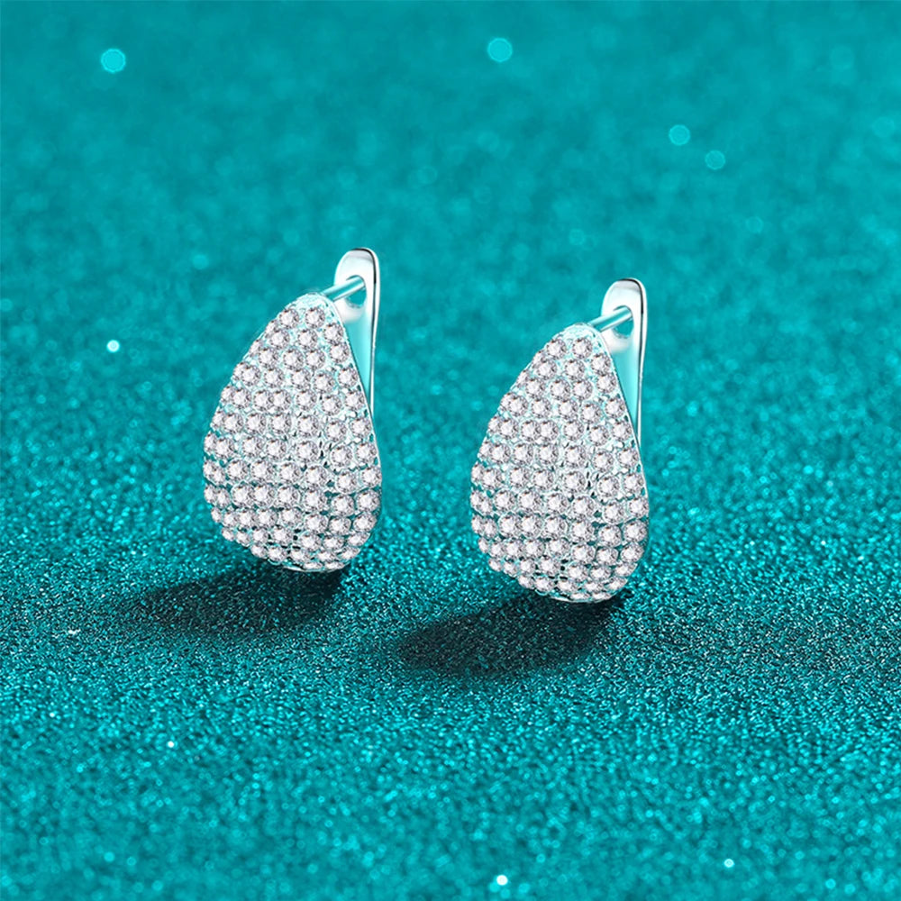 Close-up of Moissanite Hoop Earrings showcasing exceptional brilliance and premium pavé craftsmanship