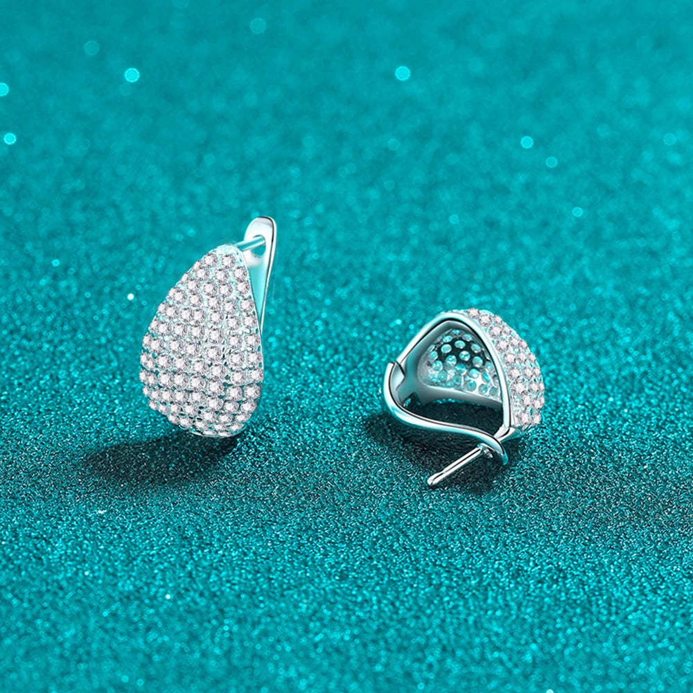 Sterling silver Moissanite Hoop Earrings with luxurious teardrop-inspired pavé design