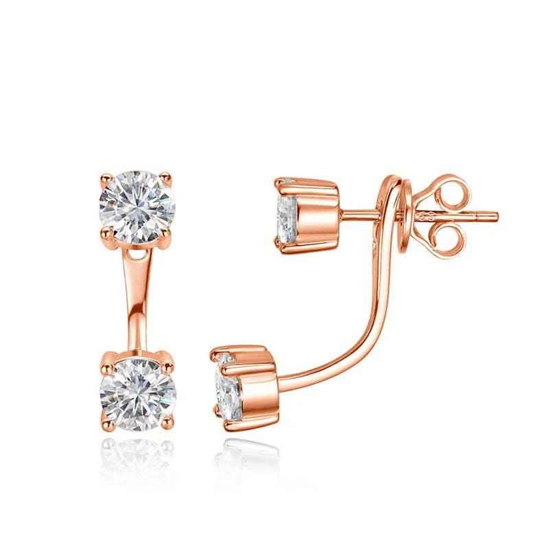 Rose Gold plated Moissanite Stud Earrings with brilliant round-cut stones and timeless luxury design.