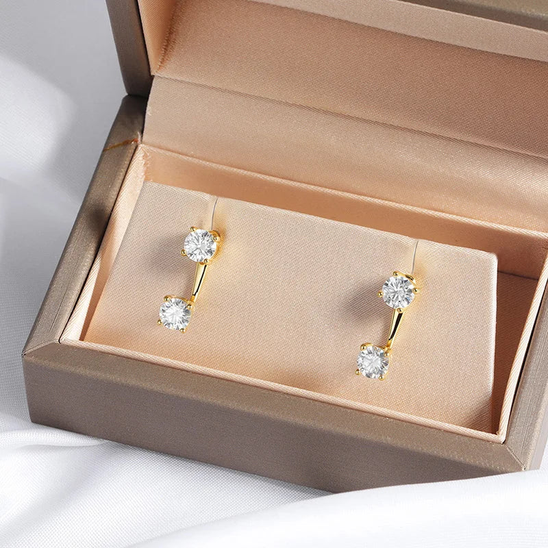 Gold plated Moissanite Stud Earrings in a box