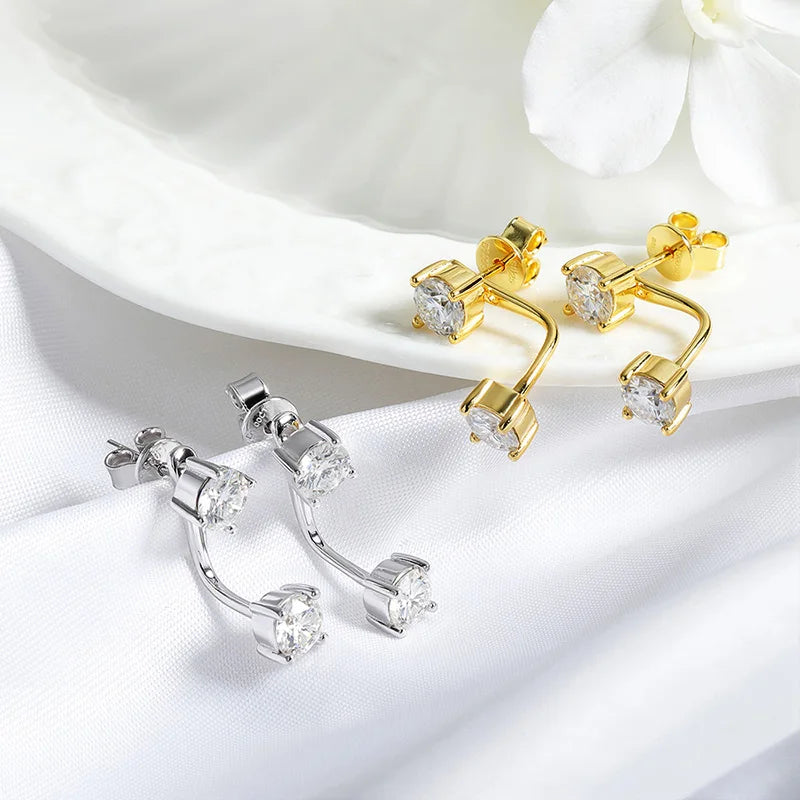 Close-up of premium Moissanite Stud Earrings featuring brilliant round-cut gemstones in sterling silver.