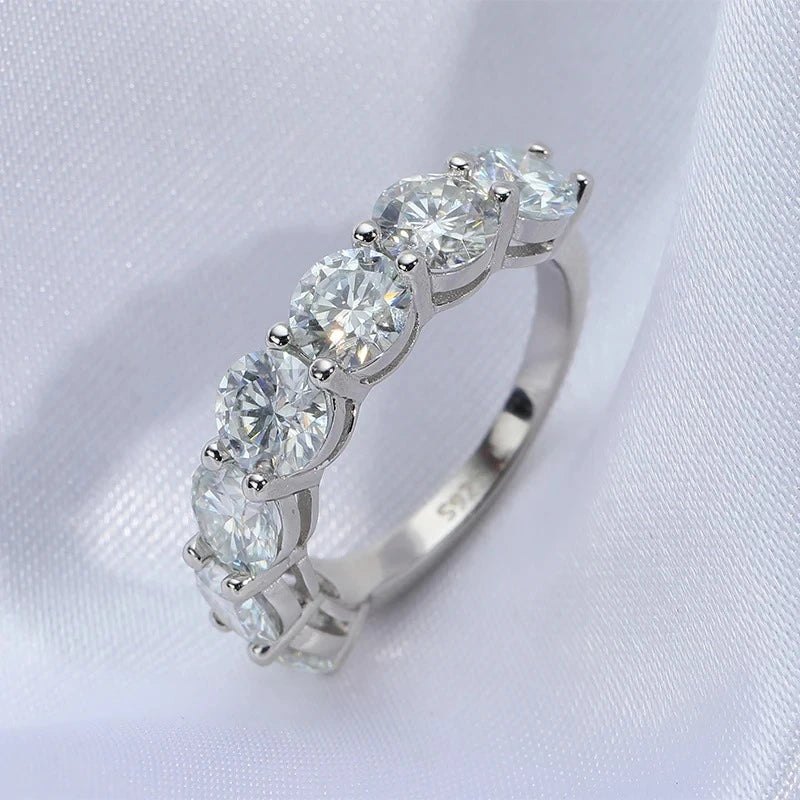 Women's sterling silver moissanite statement ring with pavé-set stones