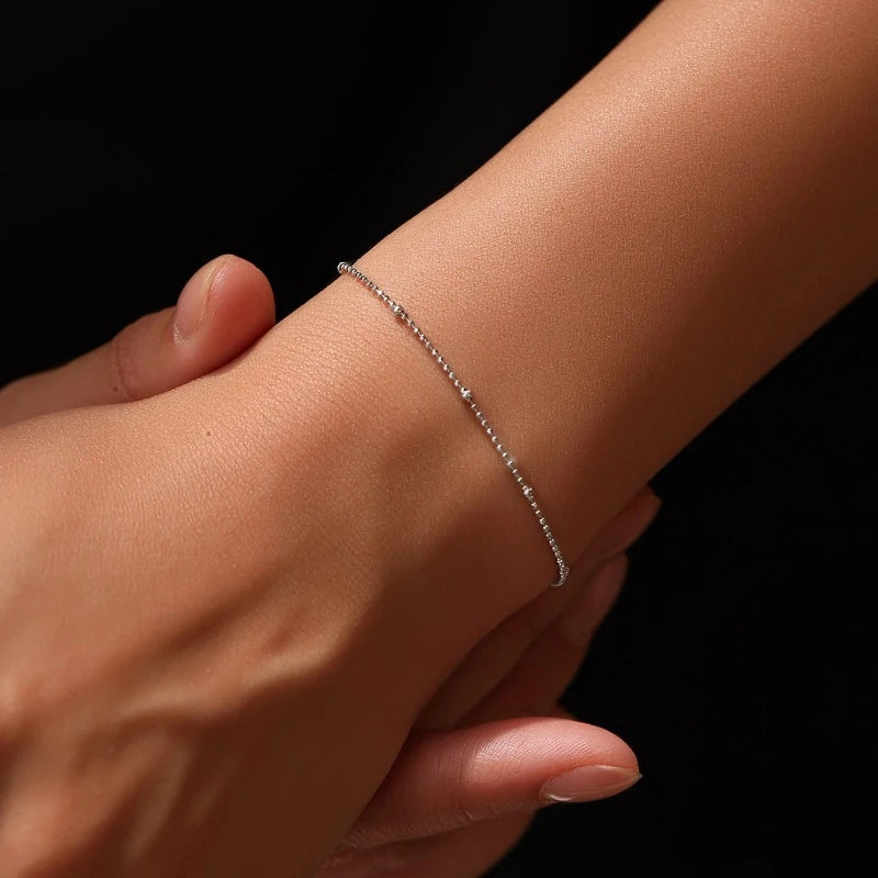 925 sterling silver Satellite Bead Bracelet with a minimalist fine chain and polished bead detailing