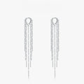 Silver sparkling long tassel hoop earrings crafted from 925 sterling silver with multiple cascading chains