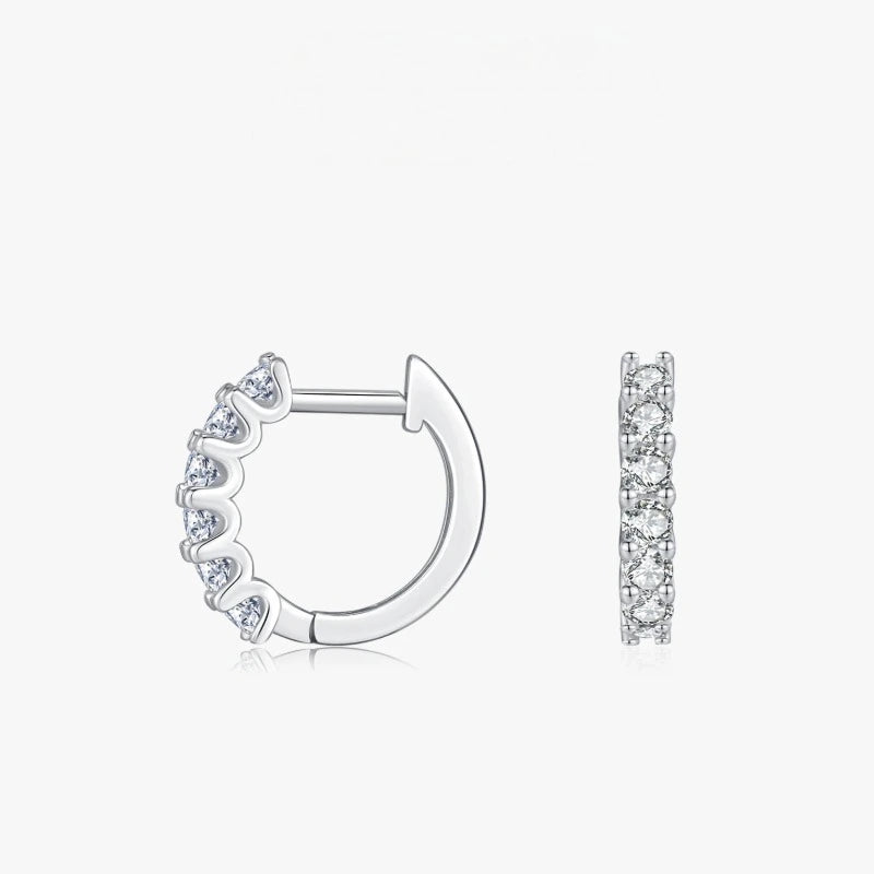 Close-up of Small Moissanite Hoop Earrings crafted from 925 sterling silver with moissanite.