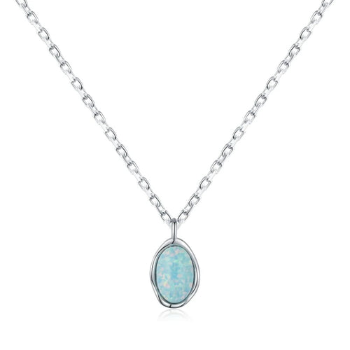 925 sterling silver opal pendant necklace with a delicate oval bezel-set stone and adjustable chain