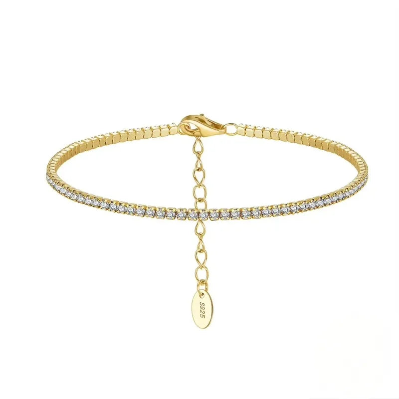 Gold Zirconia Tennis Bracelet featuring brilliant AAAA cubic zirconia with an elegant adjustable chain.