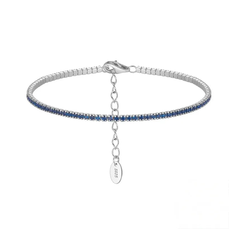 925 sterling silver, Blue Zirconia Tennis Bracelet with sparkling 