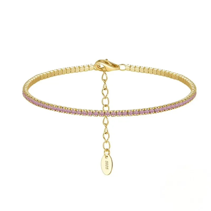 Gold Zirconia Tennis Bracelet featuring brilliant light pink cubic zirconia