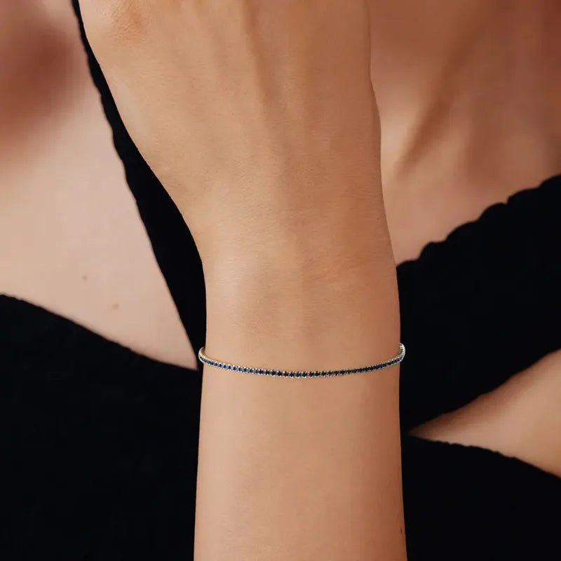 Woman wearing an elegant Sterling Silver Zirconia Tennis Bracelet